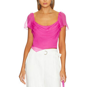 Amanda Uprichard 'Aliyah' Pink Self Slik Sheer Sleeve Top Size S